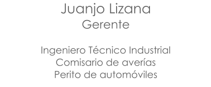 Juanjo Lizana Gerente  Ingeniero Técnico Industrial Comisario de averías Perito de automóviles
